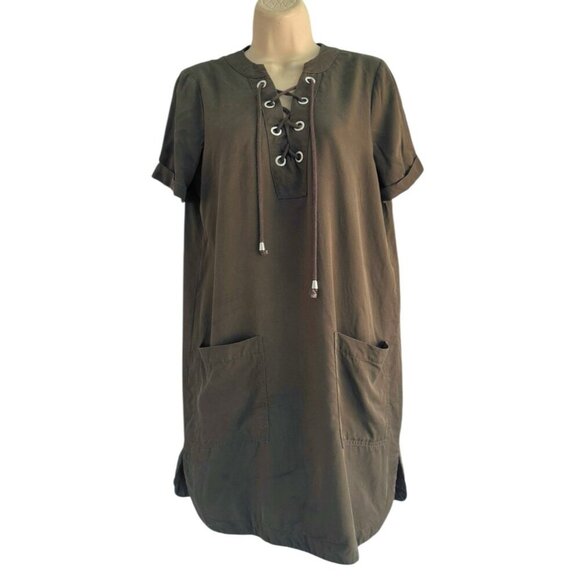 Lovers + Friends Woman's Sz S Waterfront Lace Up Dress in Olive Green - Picture 3 of 8